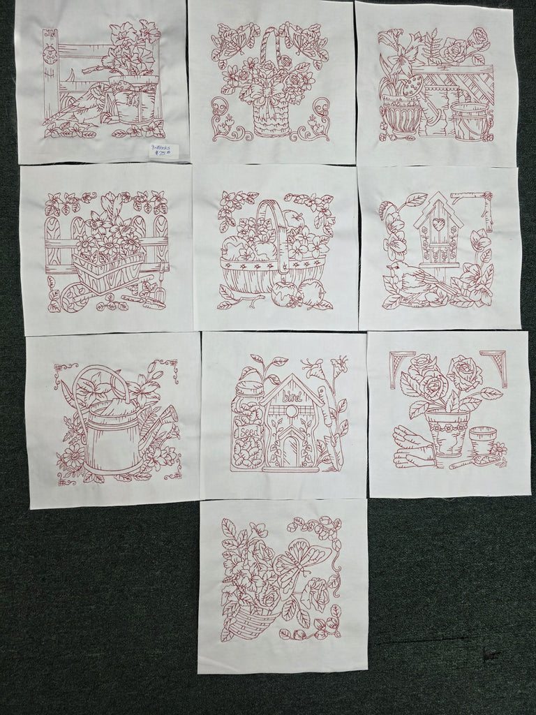 Redwork Embroidery 10 Blocks of Gardening