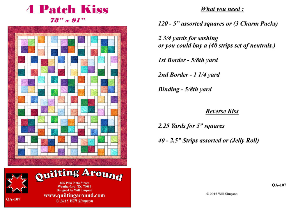 4 Patch Kiss Pattern – Quilting Around